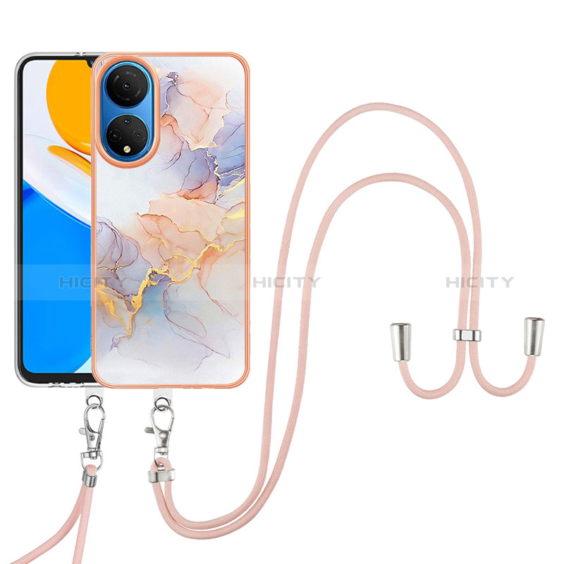 Handyhülle Silikon Hülle Gummi Schutzhülle Flexible Modisch Muster mit Schlüsselband Lanyard Y03B für Huawei Honor X7 groß