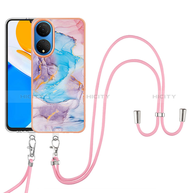 Handyhülle Silikon Hülle Gummi Schutzhülle Flexible Modisch Muster mit Schlüsselband Lanyard Y03B für Huawei Honor X7 groß