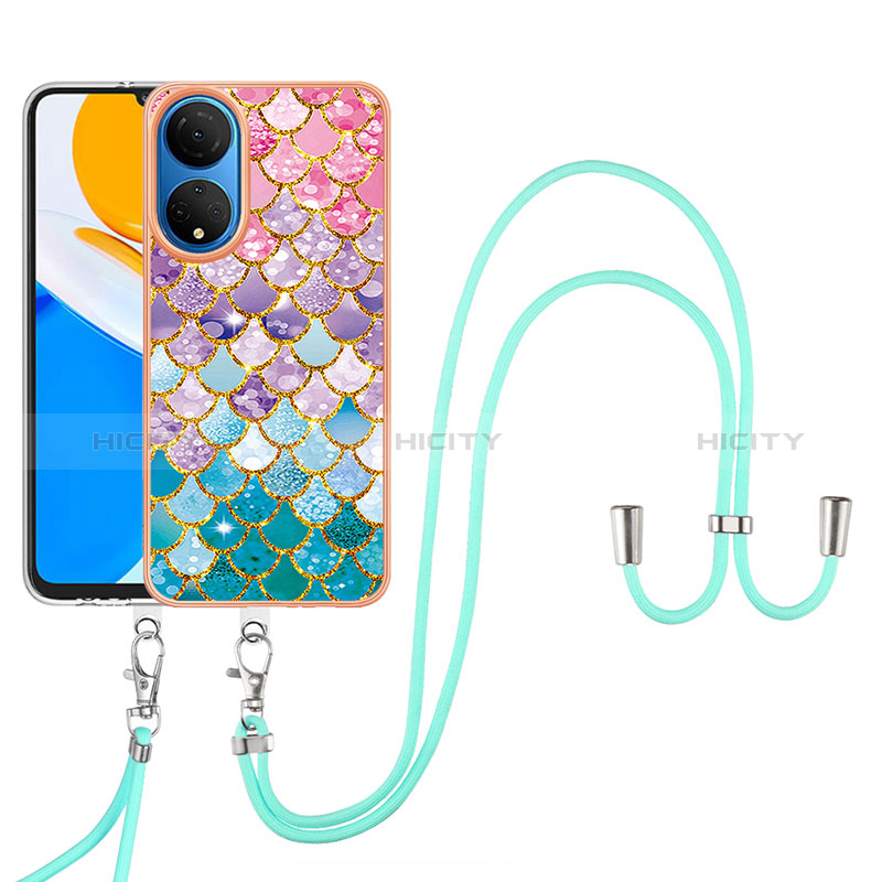 Handyhülle Silikon Hülle Gummi Schutzhülle Flexible Modisch Muster mit Schlüsselband Lanyard Y03B für Huawei Honor X7 groß