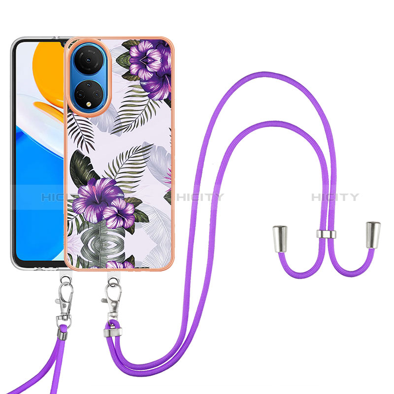 Handyhülle Silikon Hülle Gummi Schutzhülle Flexible Modisch Muster mit Schlüsselband Lanyard Y03B für Huawei Honor X7 Violett Plus