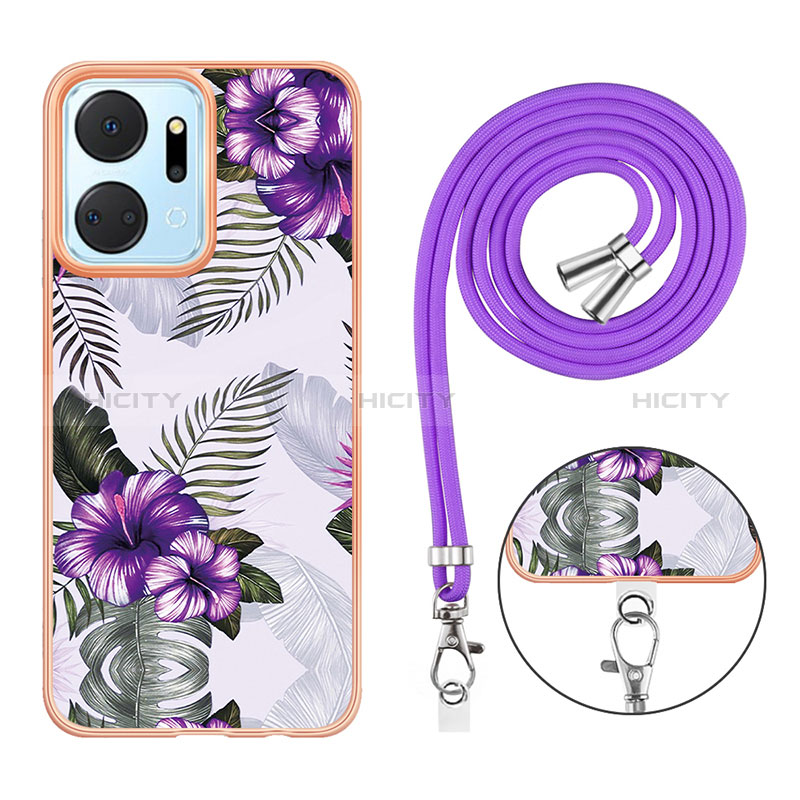 Handyhülle Silikon Hülle Gummi Schutzhülle Flexible Modisch Muster mit Schlüsselband Lanyard Y03B für Huawei Honor X7a