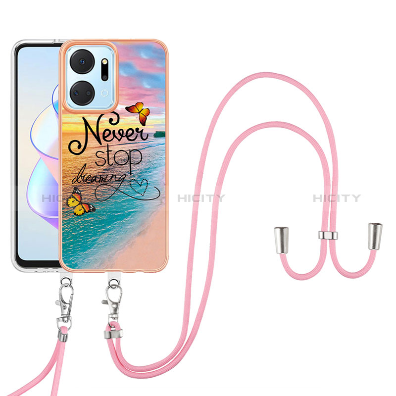 Handyhülle Silikon Hülle Gummi Schutzhülle Flexible Modisch Muster mit Schlüsselband Lanyard Y03B für Huawei Honor X7a