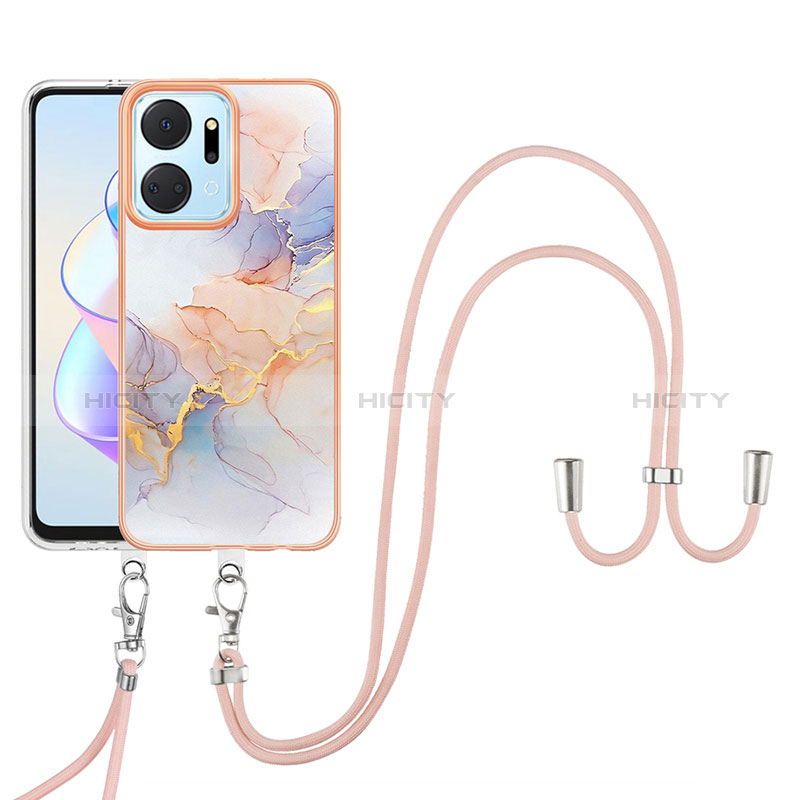 Handyhülle Silikon Hülle Gummi Schutzhülle Flexible Modisch Muster mit Schlüsselband Lanyard Y03B für Huawei Honor X7a