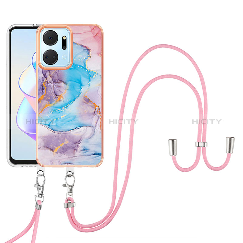 Handyhülle Silikon Hülle Gummi Schutzhülle Flexible Modisch Muster mit Schlüsselband Lanyard Y03B für Huawei Honor X7a