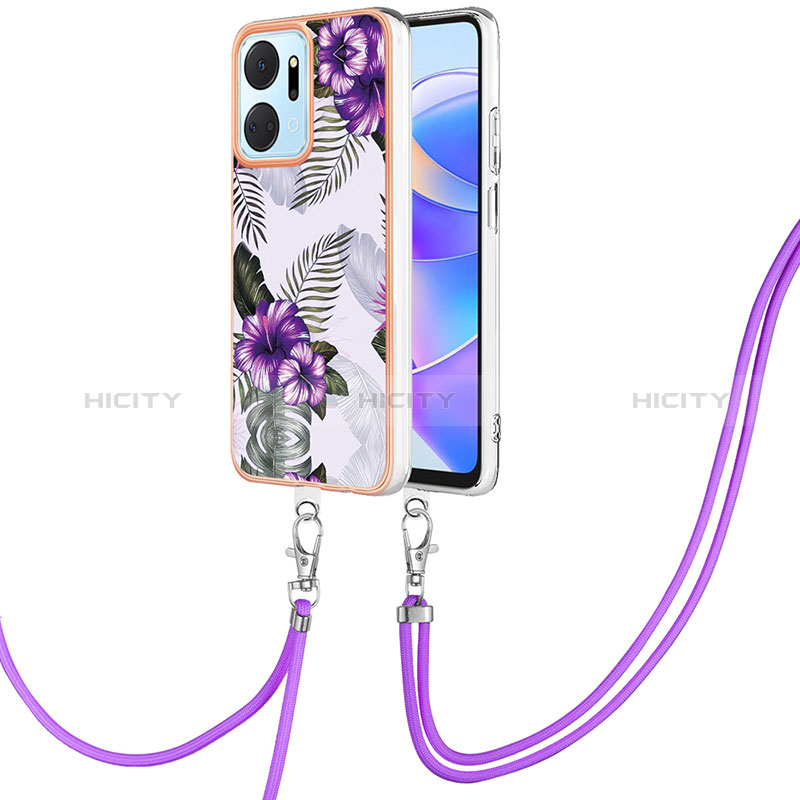 Handyhülle Silikon Hülle Gummi Schutzhülle Flexible Modisch Muster mit Schlüsselband Lanyard Y03B für Huawei Honor X7a