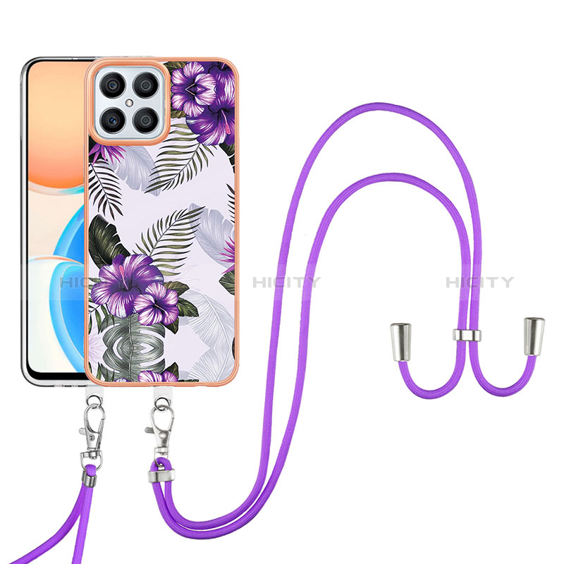 Handyhülle Silikon Hülle Gummi Schutzhülle Flexible Modisch Muster mit Schlüsselband Lanyard Y03B für Huawei Honor X8 4G