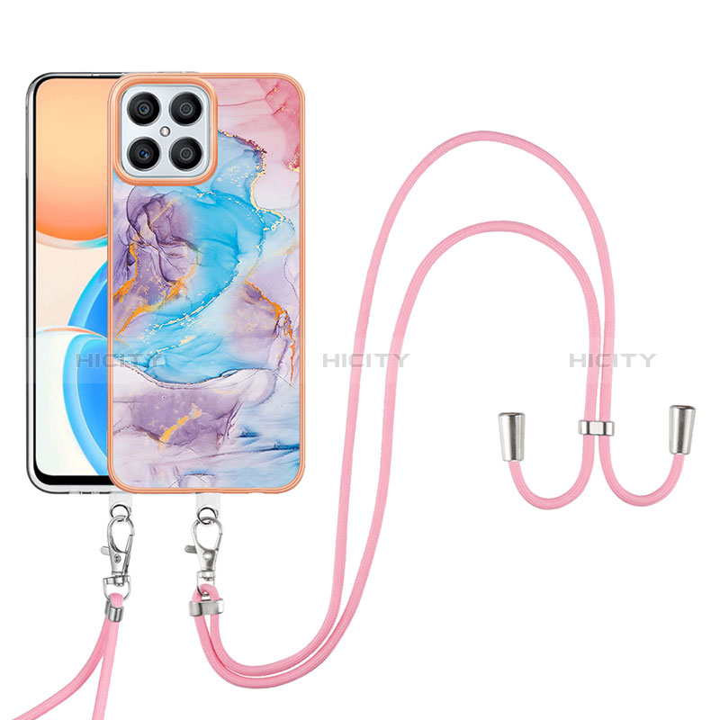 Handyhülle Silikon Hülle Gummi Schutzhülle Flexible Modisch Muster mit Schlüsselband Lanyard Y03B für Huawei Honor X8 4G