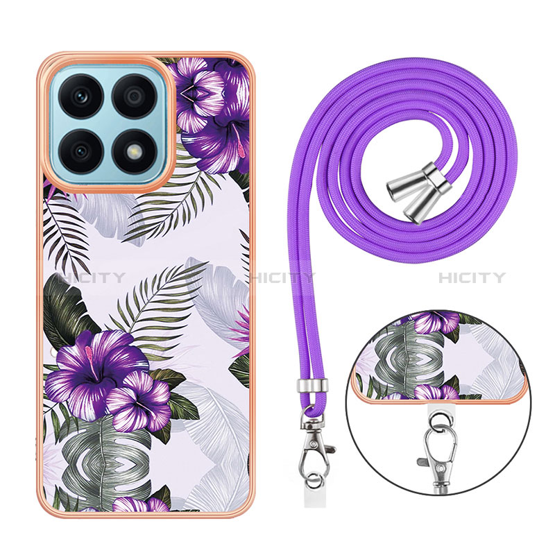 Handyhülle Silikon Hülle Gummi Schutzhülle Flexible Modisch Muster mit Schlüsselband Lanyard Y03B für Huawei Honor X8a 4G groß