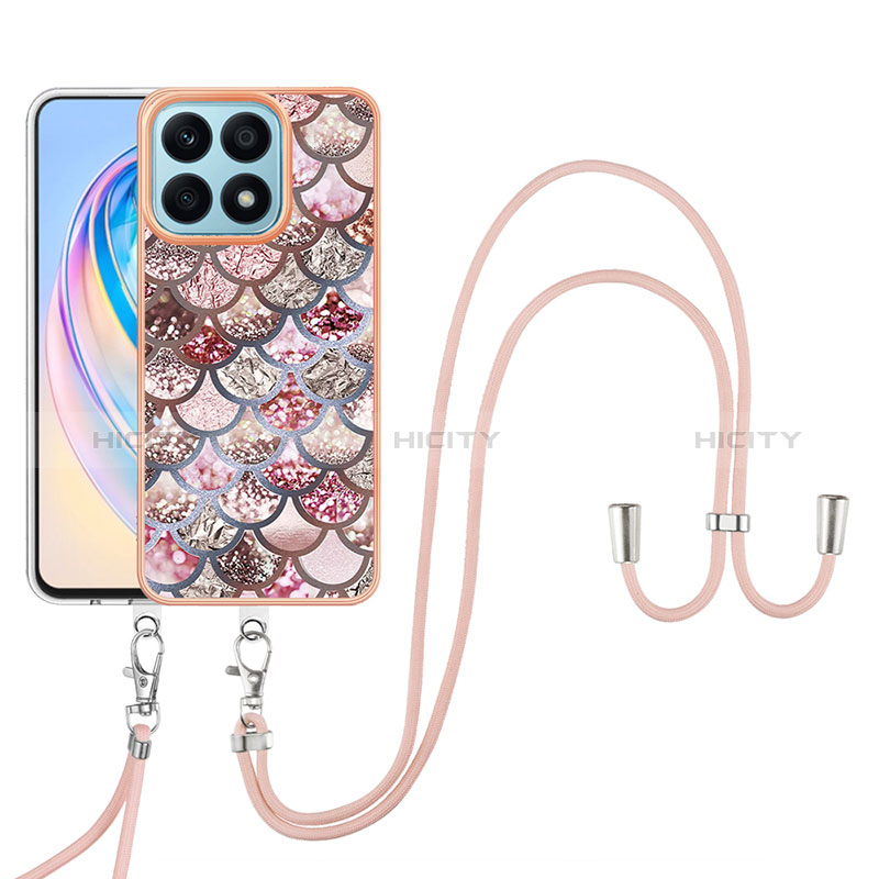 Handyhülle Silikon Hülle Gummi Schutzhülle Flexible Modisch Muster mit Schlüsselband Lanyard Y03B für Huawei Honor X8a 4G