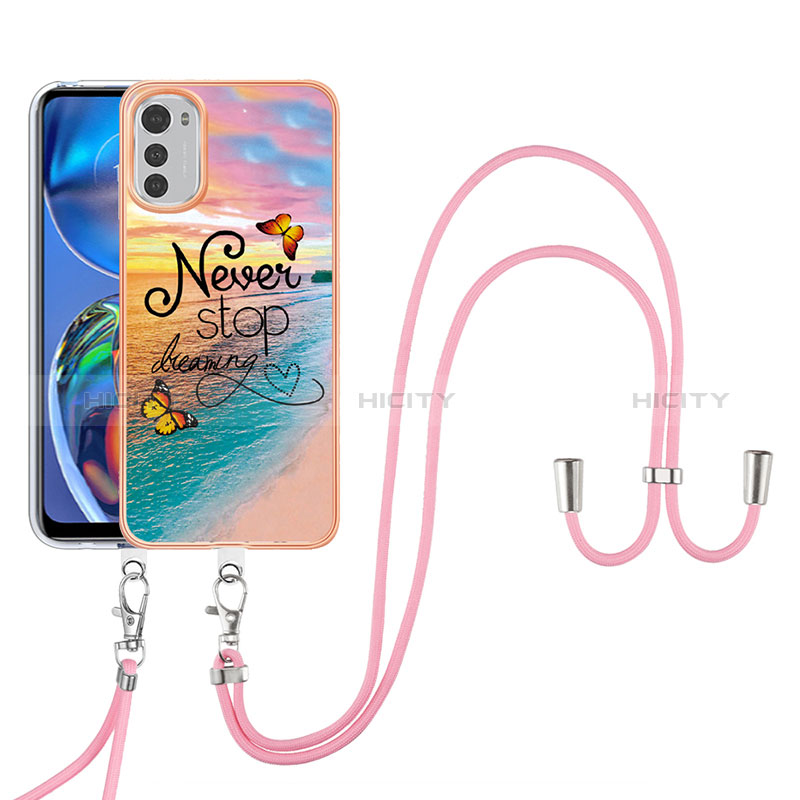 Handyhülle Silikon Hülle Gummi Schutzhülle Flexible Modisch Muster mit Schlüsselband Lanyard Y03B für Motorola Moto E32