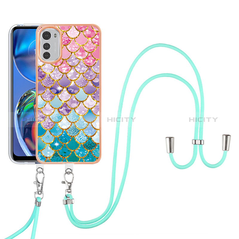 Handyhülle Silikon Hülle Gummi Schutzhülle Flexible Modisch Muster mit Schlüsselband Lanyard Y03B für Motorola Moto E32s groß