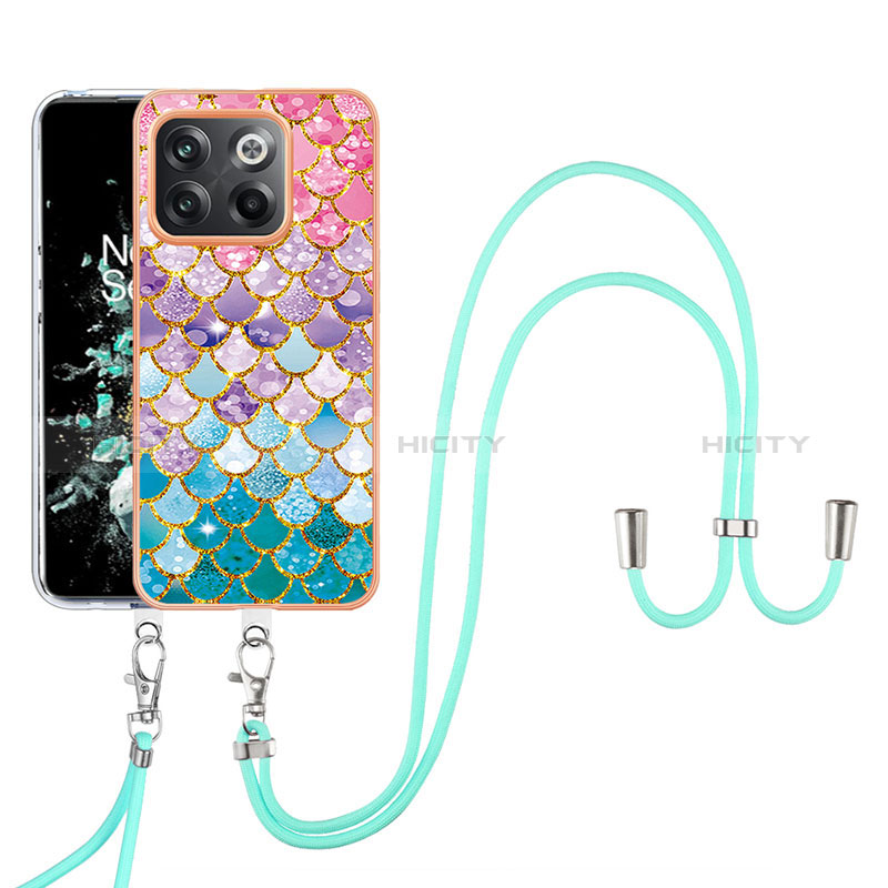 Handyhülle Silikon Hülle Gummi Schutzhülle Flexible Modisch Muster mit Schlüsselband Lanyard Y03B für OnePlus 10T 5G groß