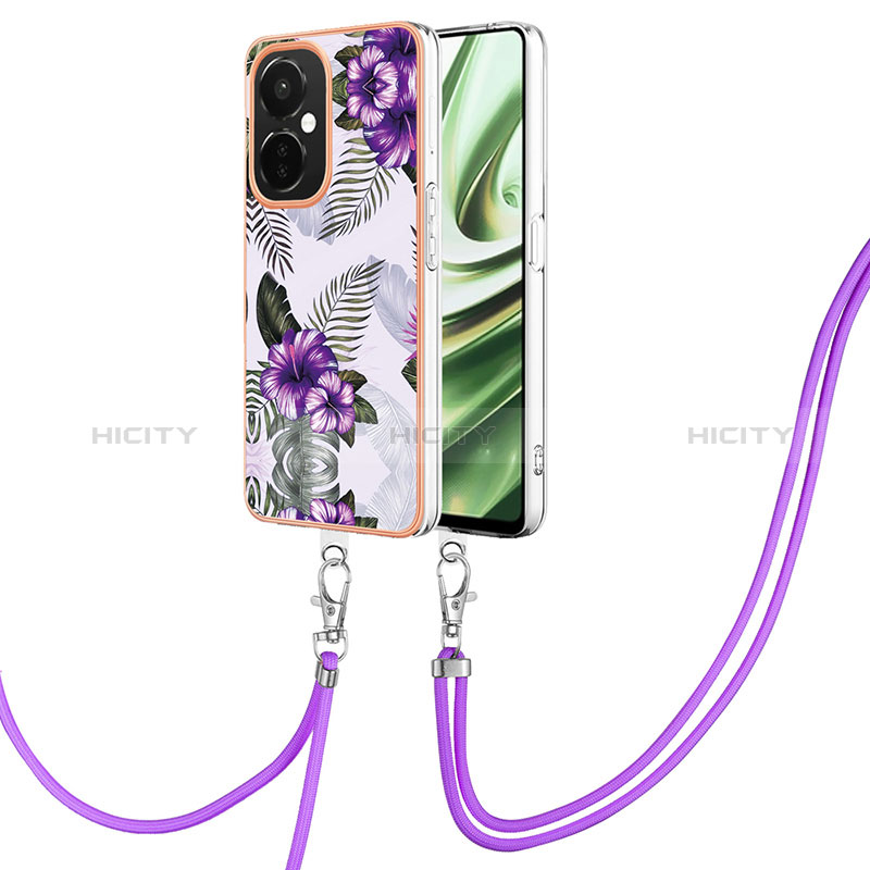 Handyhülle Silikon Hülle Gummi Schutzhülle Flexible Modisch Muster mit Schlüsselband Lanyard Y03B für OnePlus Nord CE 3 5G Violett