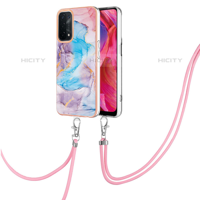 Handyhülle Silikon Hülle Gummi Schutzhülle Flexible Modisch Muster mit Schlüsselband Lanyard Y03B für OnePlus Nord N200 5G Blau