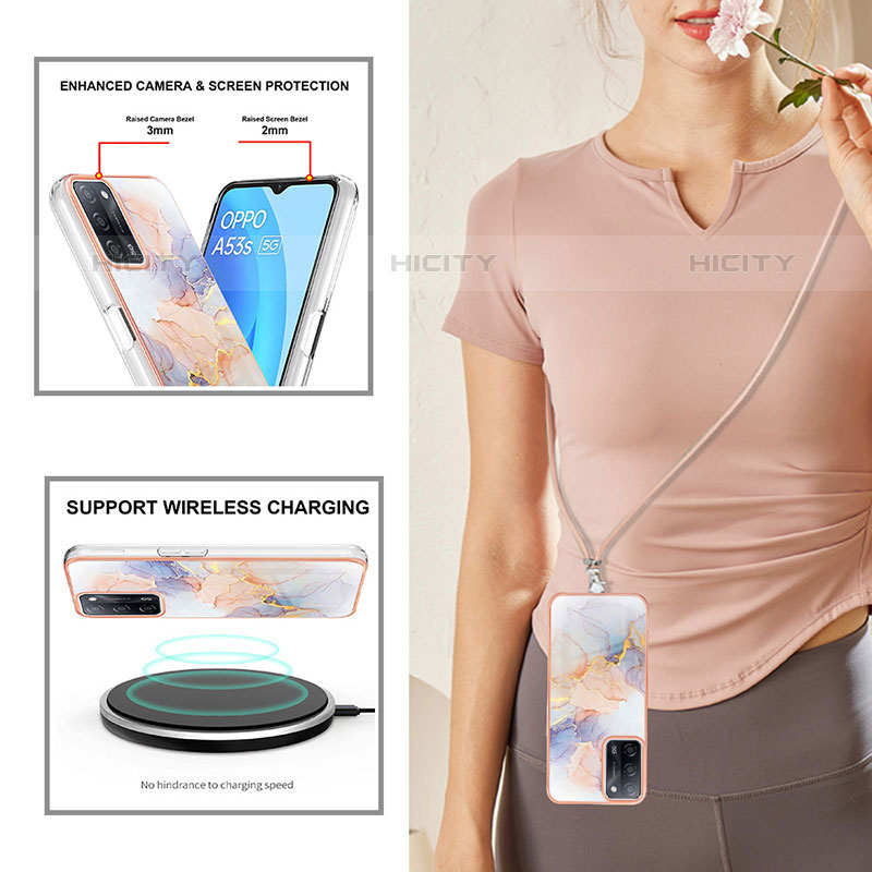 Handyhülle Silikon Hülle Gummi Schutzhülle Flexible Modisch Muster mit Schlüsselband Lanyard Y03B für Oppo A53s 5G