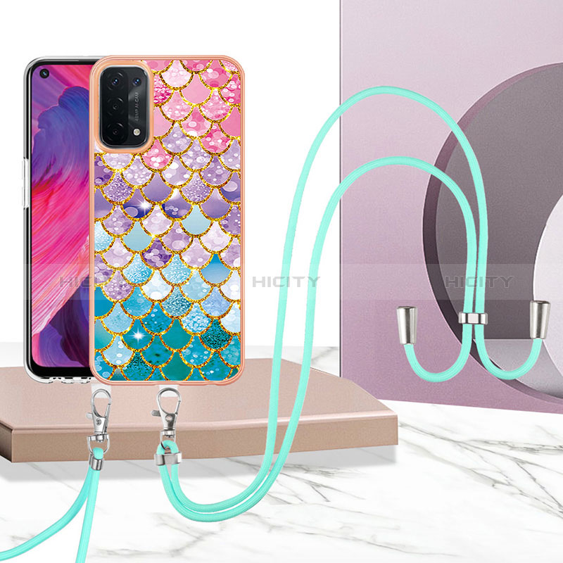 Handyhülle Silikon Hülle Gummi Schutzhülle Flexible Modisch Muster mit Schlüsselband Lanyard Y03B für Oppo A54 5G groß