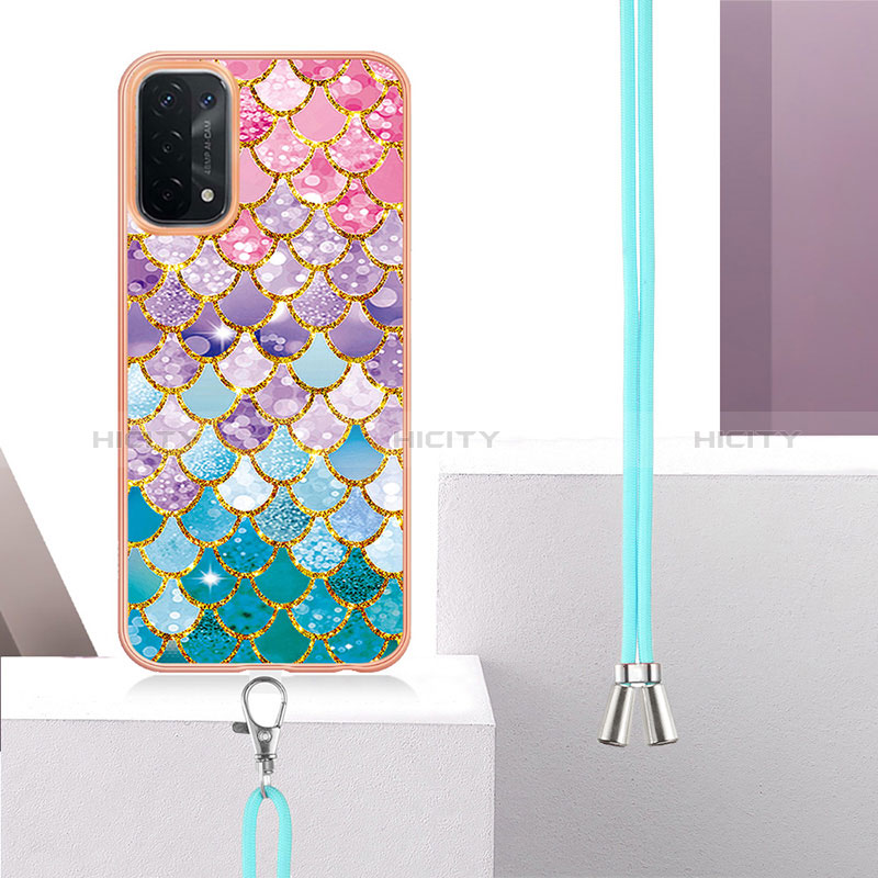 Handyhülle Silikon Hülle Gummi Schutzhülle Flexible Modisch Muster mit Schlüsselband Lanyard Y03B für Oppo A54 5G groß