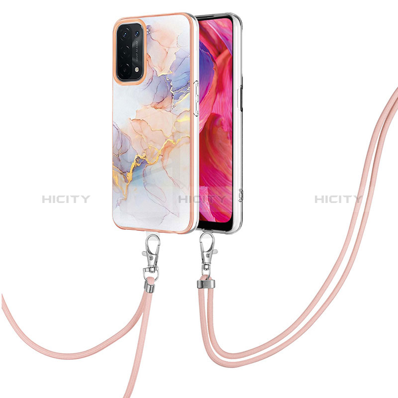 Handyhülle Silikon Hülle Gummi Schutzhülle Flexible Modisch Muster mit Schlüsselband Lanyard Y03B für Oppo A54 5G Helles Lila