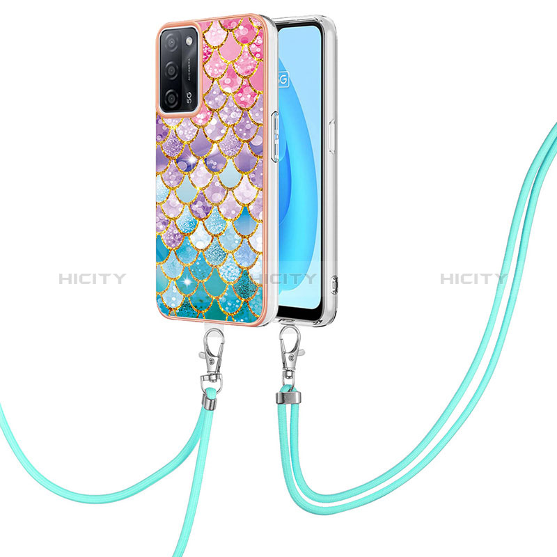 Handyhülle Silikon Hülle Gummi Schutzhülle Flexible Modisch Muster mit Schlüsselband Lanyard Y03B für Oppo A56 5G groß