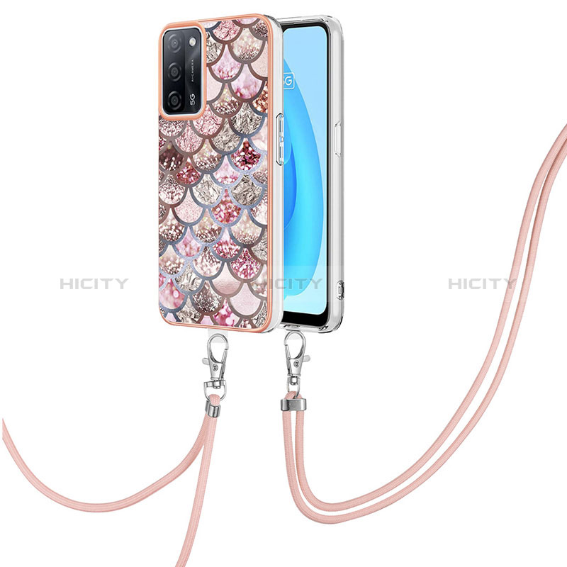 Handyhülle Silikon Hülle Gummi Schutzhülle Flexible Modisch Muster mit Schlüsselband Lanyard Y03B für Oppo A56 5G Braun Plus