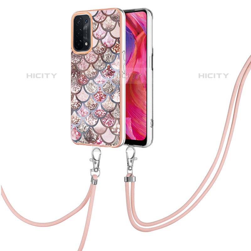 Handyhülle Silikon Hülle Gummi Schutzhülle Flexible Modisch Muster mit Schlüsselband Lanyard Y03B für Oppo A93 5G Braun Plus