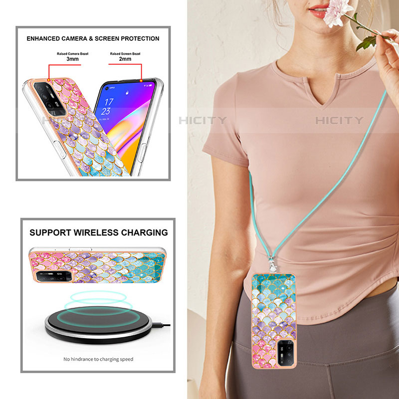 Handyhülle Silikon Hülle Gummi Schutzhülle Flexible Modisch Muster mit Schlüsselband Lanyard Y03B für Oppo A95 5G groß