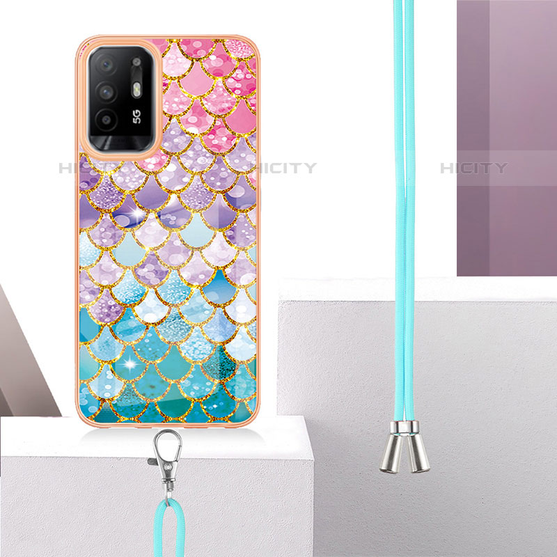 Handyhülle Silikon Hülle Gummi Schutzhülle Flexible Modisch Muster mit Schlüsselband Lanyard Y03B für Oppo A95 5G groß