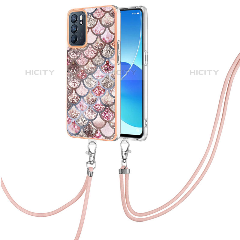 Handyhülle Silikon Hülle Gummi Schutzhülle Flexible Modisch Muster mit Schlüsselband Lanyard Y03B für Oppo Reno6 5G groß