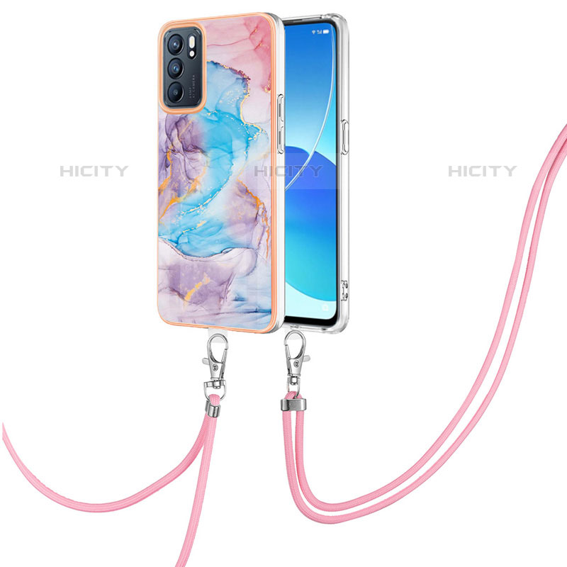 Handyhülle Silikon Hülle Gummi Schutzhülle Flexible Modisch Muster mit Schlüsselband Lanyard Y03B für Oppo Reno6 5G groß