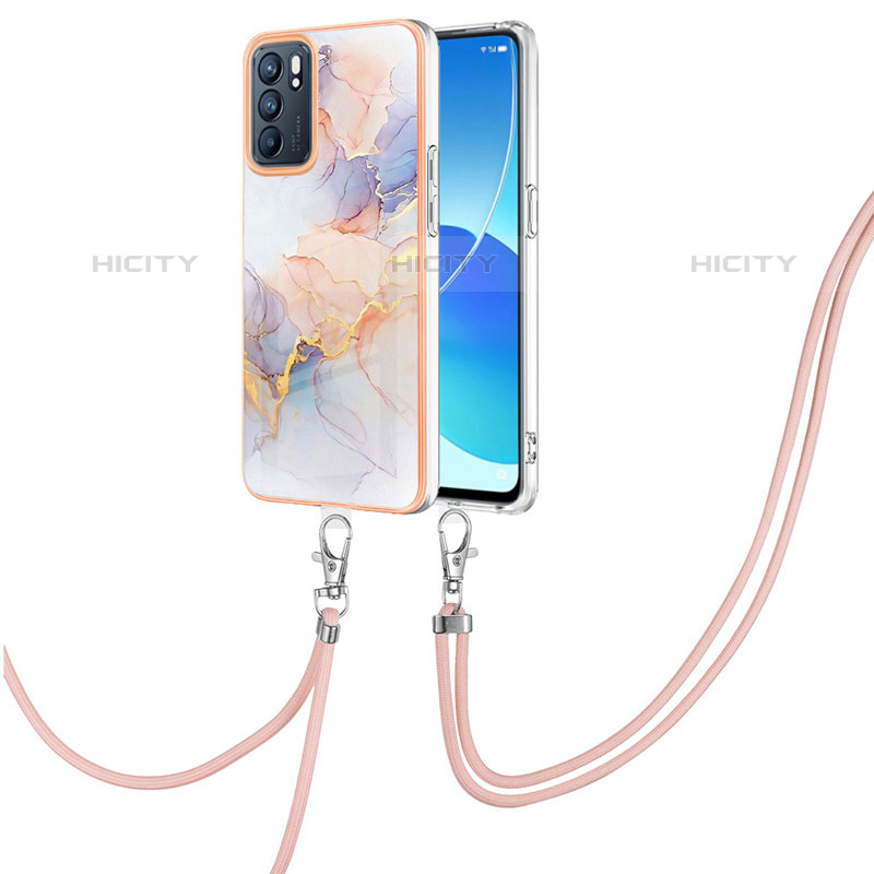 Handyhülle Silikon Hülle Gummi Schutzhülle Flexible Modisch Muster mit Schlüsselband Lanyard Y03B für Oppo Reno6 5G groß