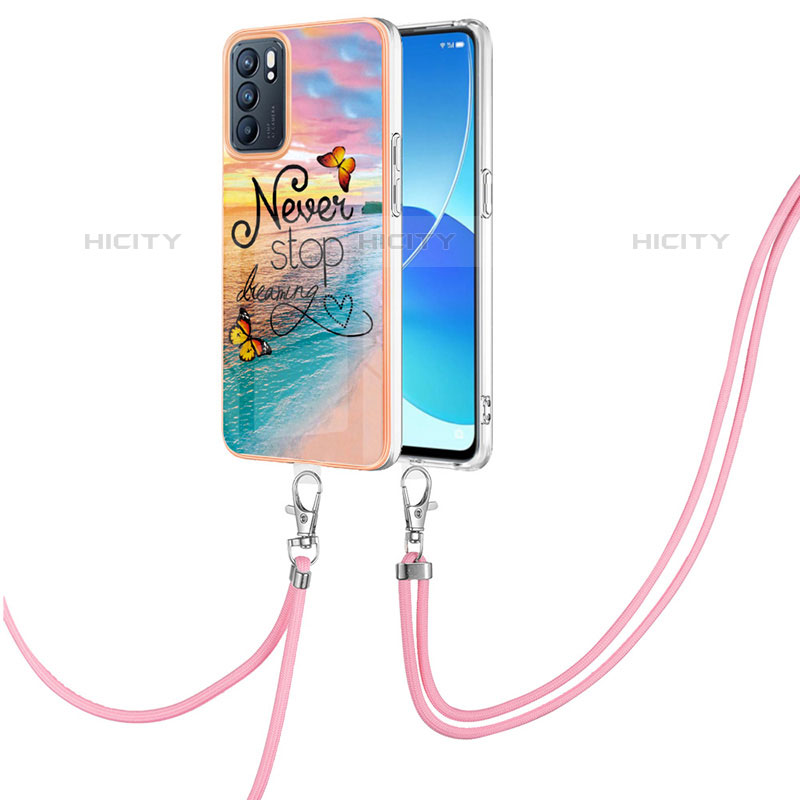 Handyhülle Silikon Hülle Gummi Schutzhülle Flexible Modisch Muster mit Schlüsselband Lanyard Y03B für Oppo Reno6 5G groß