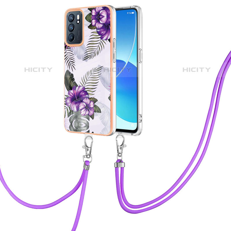 Handyhülle Silikon Hülle Gummi Schutzhülle Flexible Modisch Muster mit Schlüsselband Lanyard Y03B für Oppo Reno6 5G groß