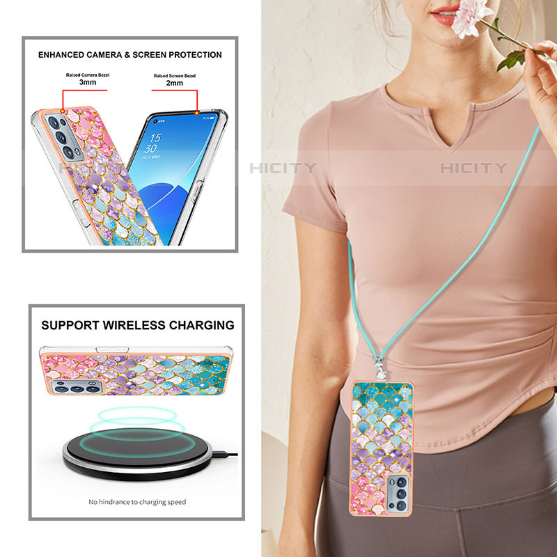 Handyhülle Silikon Hülle Gummi Schutzhülle Flexible Modisch Muster mit Schlüsselband Lanyard Y03B für Oppo Reno6 Pro 5G groß