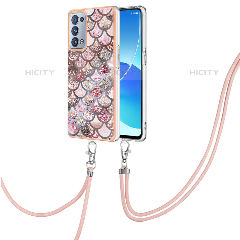 Handyhülle Silikon Hülle Gummi Schutzhülle Flexible Modisch Muster mit Schlüsselband Lanyard Y03B für Oppo Reno6 Pro 5G groß