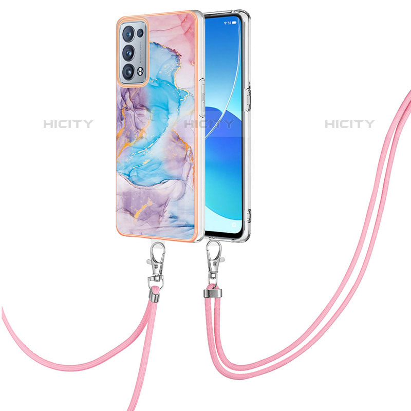 Handyhülle Silikon Hülle Gummi Schutzhülle Flexible Modisch Muster mit Schlüsselband Lanyard Y03B für Oppo Reno6 Pro 5G groß