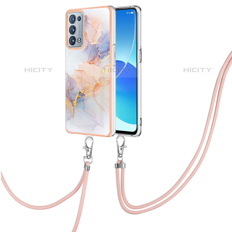 Handyhülle Silikon Hülle Gummi Schutzhülle Flexible Modisch Muster mit Schlüsselband Lanyard Y03B für Oppo Reno6 Pro 5G groß