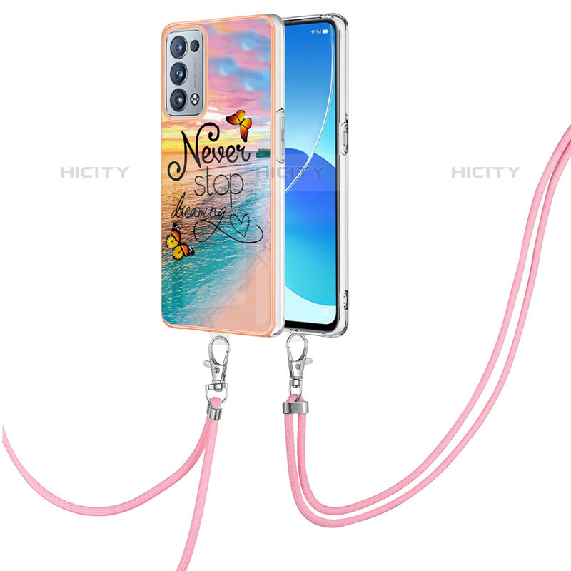 Handyhülle Silikon Hülle Gummi Schutzhülle Flexible Modisch Muster mit Schlüsselband Lanyard Y03B für Oppo Reno6 Pro 5G groß