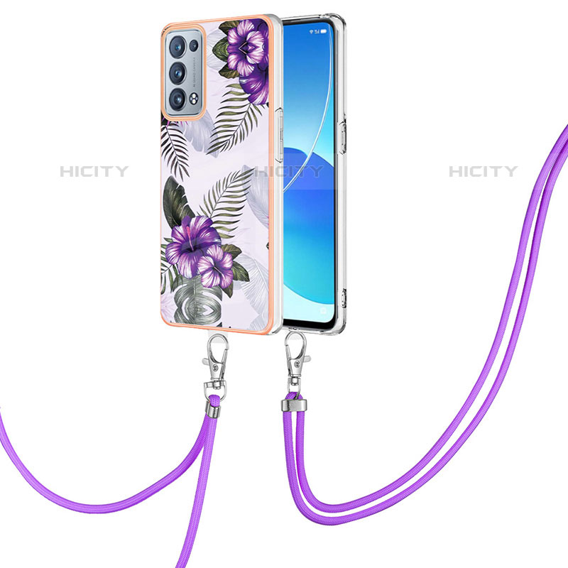 Handyhülle Silikon Hülle Gummi Schutzhülle Flexible Modisch Muster mit Schlüsselband Lanyard Y03B für Oppo Reno6 Pro 5G groß