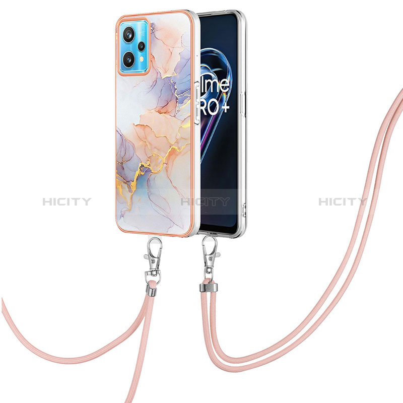 Handyhülle Silikon Hülle Gummi Schutzhülle Flexible Modisch Muster mit Schlüsselband Lanyard Y03B für Realme 9 4G Helles Lila