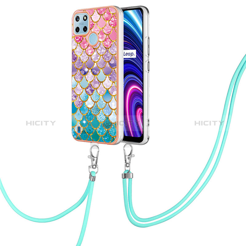 Handyhülle Silikon Hülle Gummi Schutzhülle Flexible Modisch Muster mit Schlüsselband Lanyard Y03B für Realme C21Y Bunt Plus