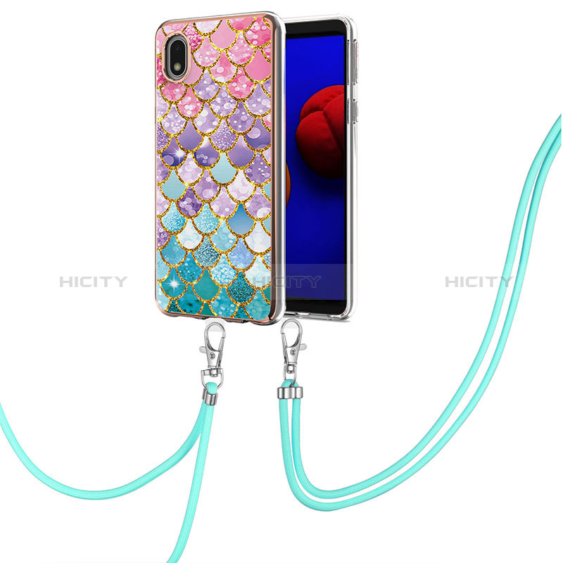 Handyhülle Silikon Hülle Gummi Schutzhülle Flexible Modisch Muster mit Schlüsselband Lanyard Y03B für Samsung Galaxy A01 Core groß