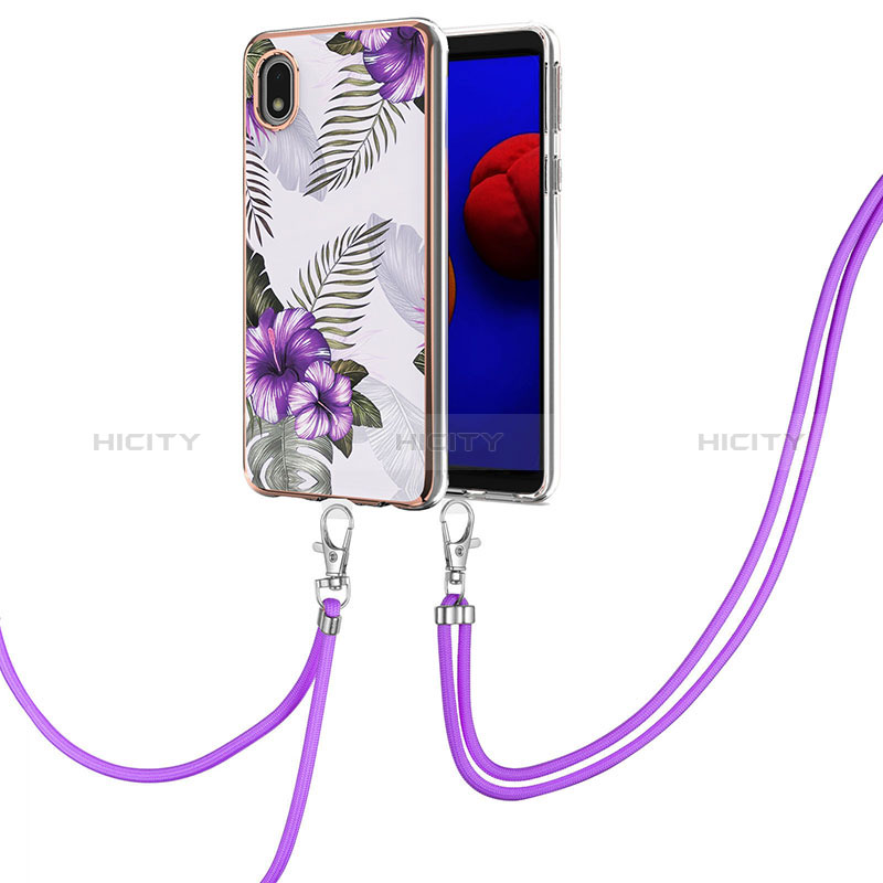 Handyhülle Silikon Hülle Gummi Schutzhülle Flexible Modisch Muster mit Schlüsselband Lanyard Y03B für Samsung Galaxy A01 Core groß