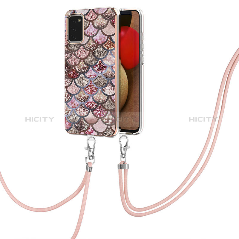 Handyhülle Silikon Hülle Gummi Schutzhülle Flexible Modisch Muster mit Schlüsselband Lanyard Y03B für Samsung Galaxy A02s groß