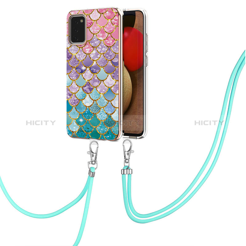 Handyhülle Silikon Hülle Gummi Schutzhülle Flexible Modisch Muster mit Schlüsselband Lanyard Y03B für Samsung Galaxy A02s groß