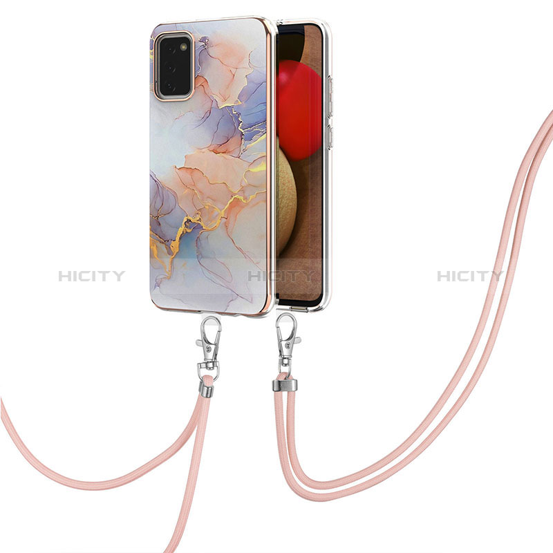 Handyhülle Silikon Hülle Gummi Schutzhülle Flexible Modisch Muster mit Schlüsselband Lanyard Y03B für Samsung Galaxy A02s groß