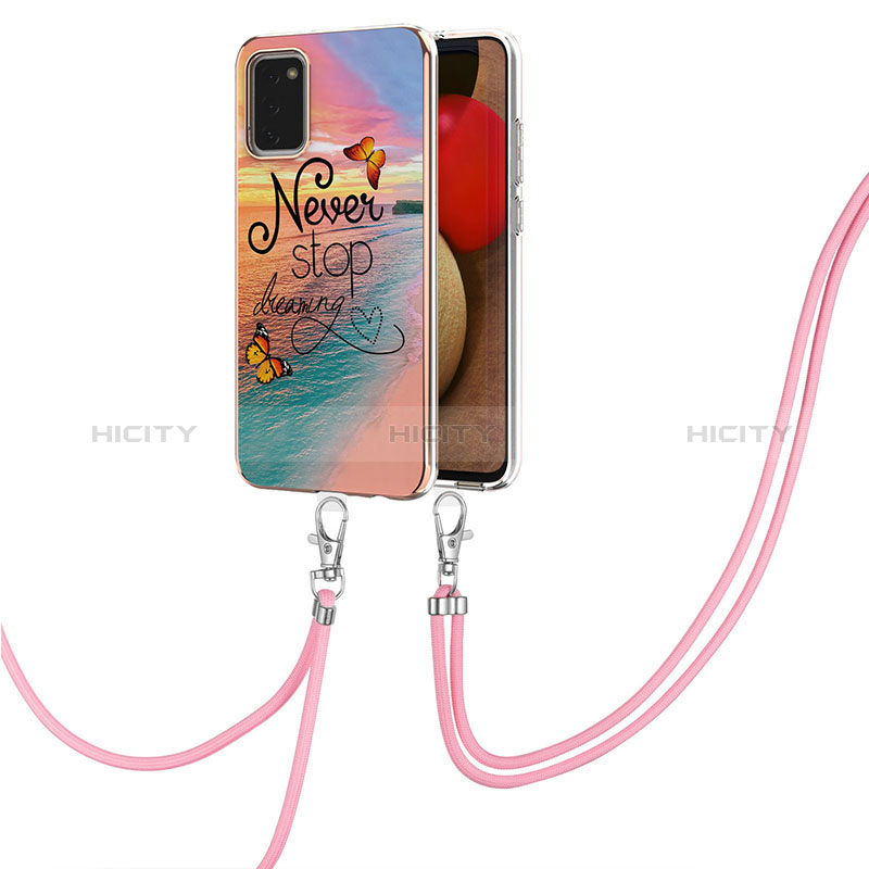 Handyhülle Silikon Hülle Gummi Schutzhülle Flexible Modisch Muster mit Schlüsselband Lanyard Y03B für Samsung Galaxy A02s Plusfarbig