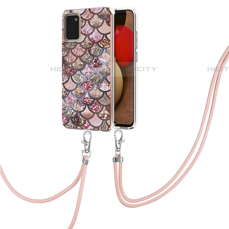 Handyhülle Silikon Hülle Gummi Schutzhülle Flexible Modisch Muster mit Schlüsselband Lanyard Y03B für Samsung Galaxy A03s