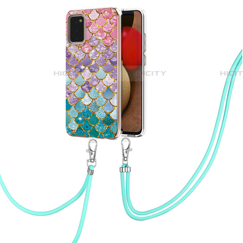 Handyhülle Silikon Hülle Gummi Schutzhülle Flexible Modisch Muster mit Schlüsselband Lanyard Y03B für Samsung Galaxy A03s groß