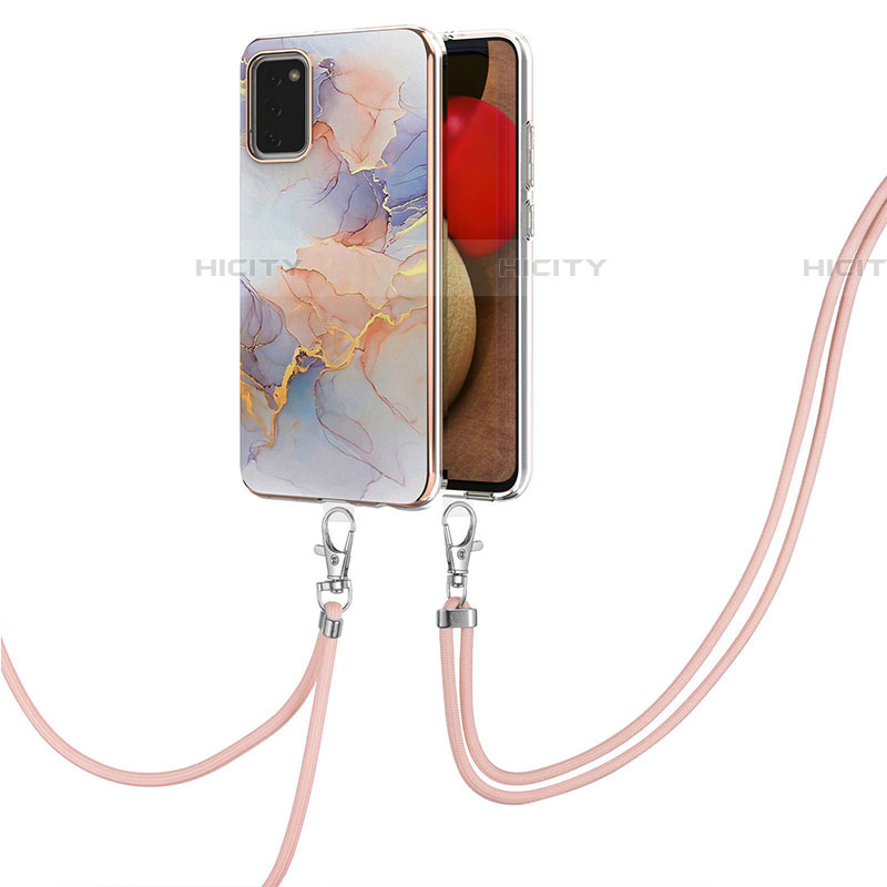 Handyhülle Silikon Hülle Gummi Schutzhülle Flexible Modisch Muster mit Schlüsselband Lanyard Y03B für Samsung Galaxy A03s