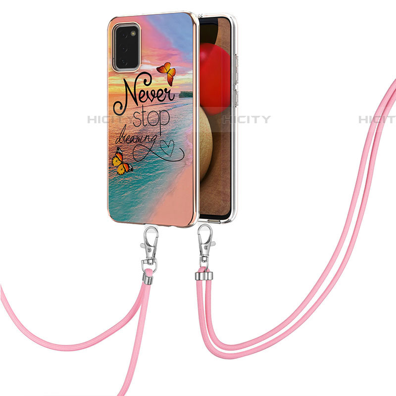 Handyhülle Silikon Hülle Gummi Schutzhülle Flexible Modisch Muster mit Schlüsselband Lanyard Y03B für Samsung Galaxy A03s groß